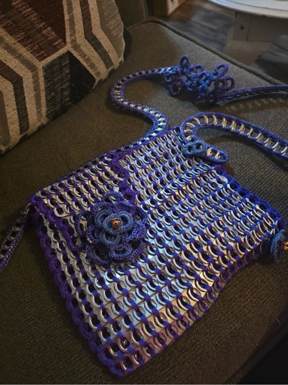 Handmade Purple Crochet coke tab Chainmail Crossbody Bag